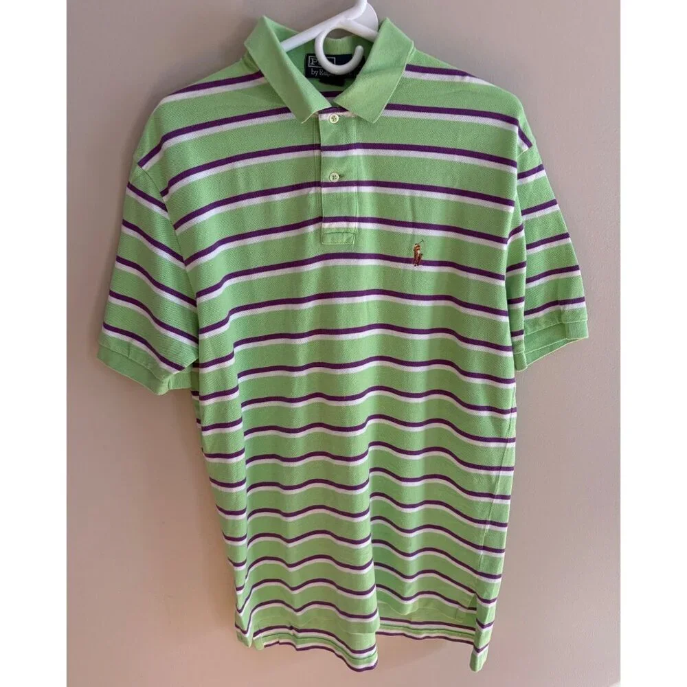 Polo by Ralph Lauren Like New Striped Polo Shirt Green Purple Cotton Size Large
